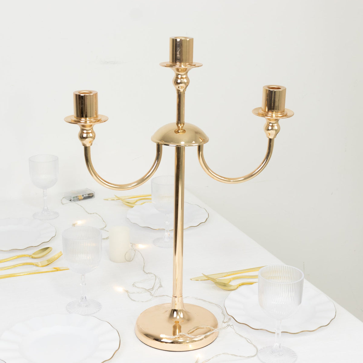 Gold 3-Arm Metal Candelabra – 22" Tall Modern Taper Candle Holder Centerpiece Stand